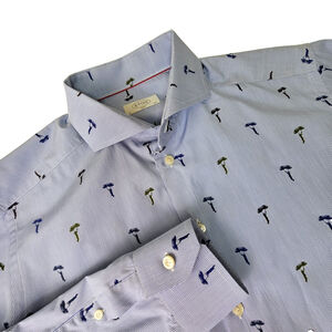Eton Slim Fit Dress Shirt 42 16.5 Blue Stripe Parachute Embroidered Cotton